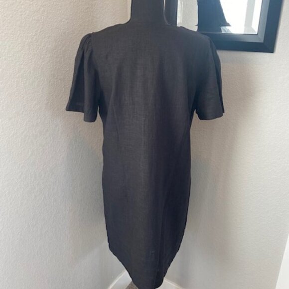 NWT NICOLE MILLER Original Black Linen Short Sleeve VNeck Dress Medium - Picture 6 of 16
